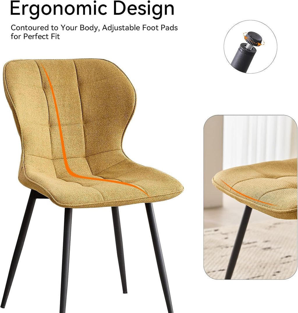 Dining Chairs Set of 4, [Water Resistant Fabric] Modern Upholstered Dining Room Kitchen Chairs with Metal Legs, Yellow (Only Chairs)