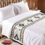 Turquoise Beige Boho Bed Runner King Size, Vintage Ethnic Tribal Southwestern Bed Scarf Protector Slipcover for Bedroom Wedding Room Hotel, Bedding Runner Throws for Foot of Beds 94"x20"