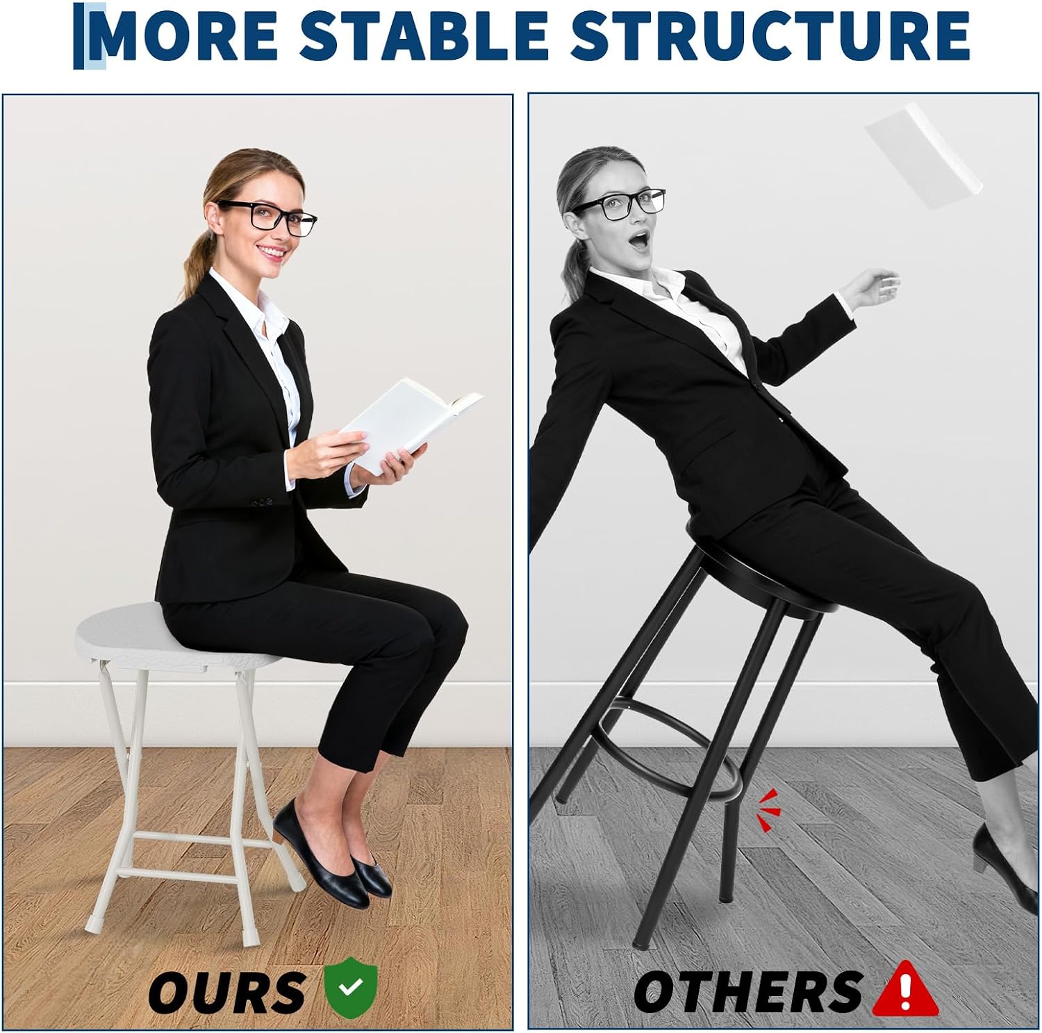 Folding Stool Chair with Handle, Portable Heavy Duty Round Foldable Stool, Non-Slip Feet, 600Lbs Capacity, 18 Inch Foldable Stool for Dorm, Kitchen, Vanity, Church Outdoor Use