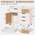 5 Drawers Mobile File Cabinet with Door, Rolling File Cabinet Printer Stand Table Craft Storage Cabinet, Under Desk Wooden Filing Cabinets for Home Office Essentials Storage Organization Furniture