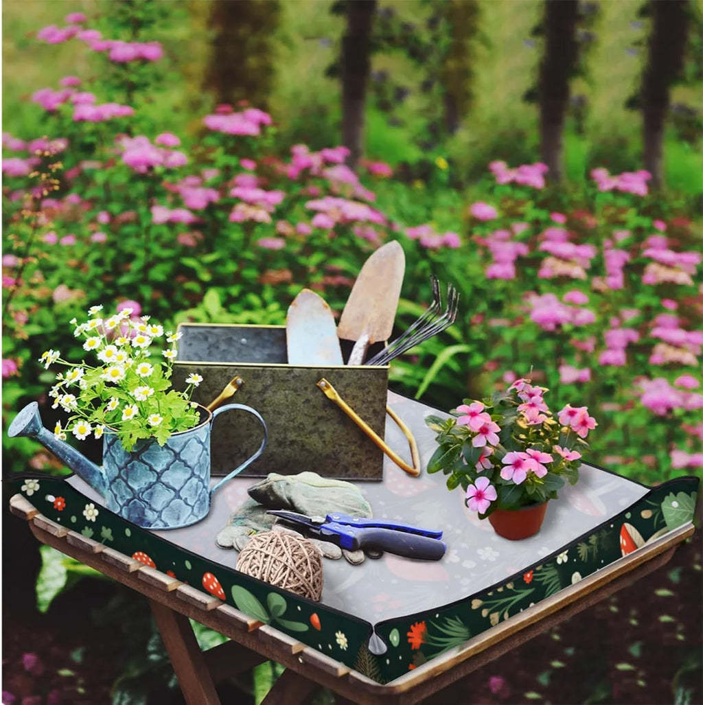 Pardick Repotting Mat for Indoor Plant 26"x26" Flowers Mushrooms Soil Change Mat Waterproof Planting Tray Colorful Mushrooms Foldable Succulent Potting Mat Gardening Gifts for Women Men Plant Lovers