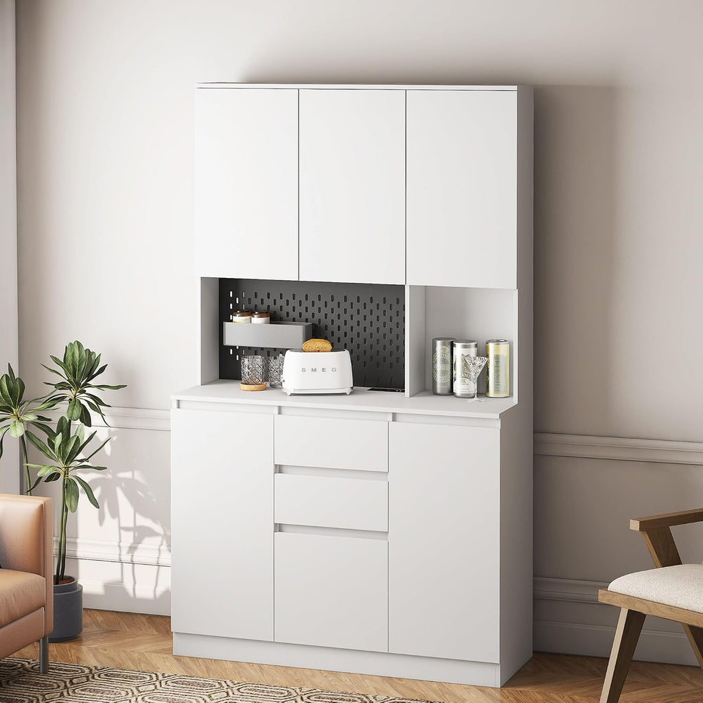 74" Pantry Cabinet,Microwave Cabinet with Storage,Freestanding Buffet Cupboards Sideboard with Drawer for Dining Room, Living Room(White)