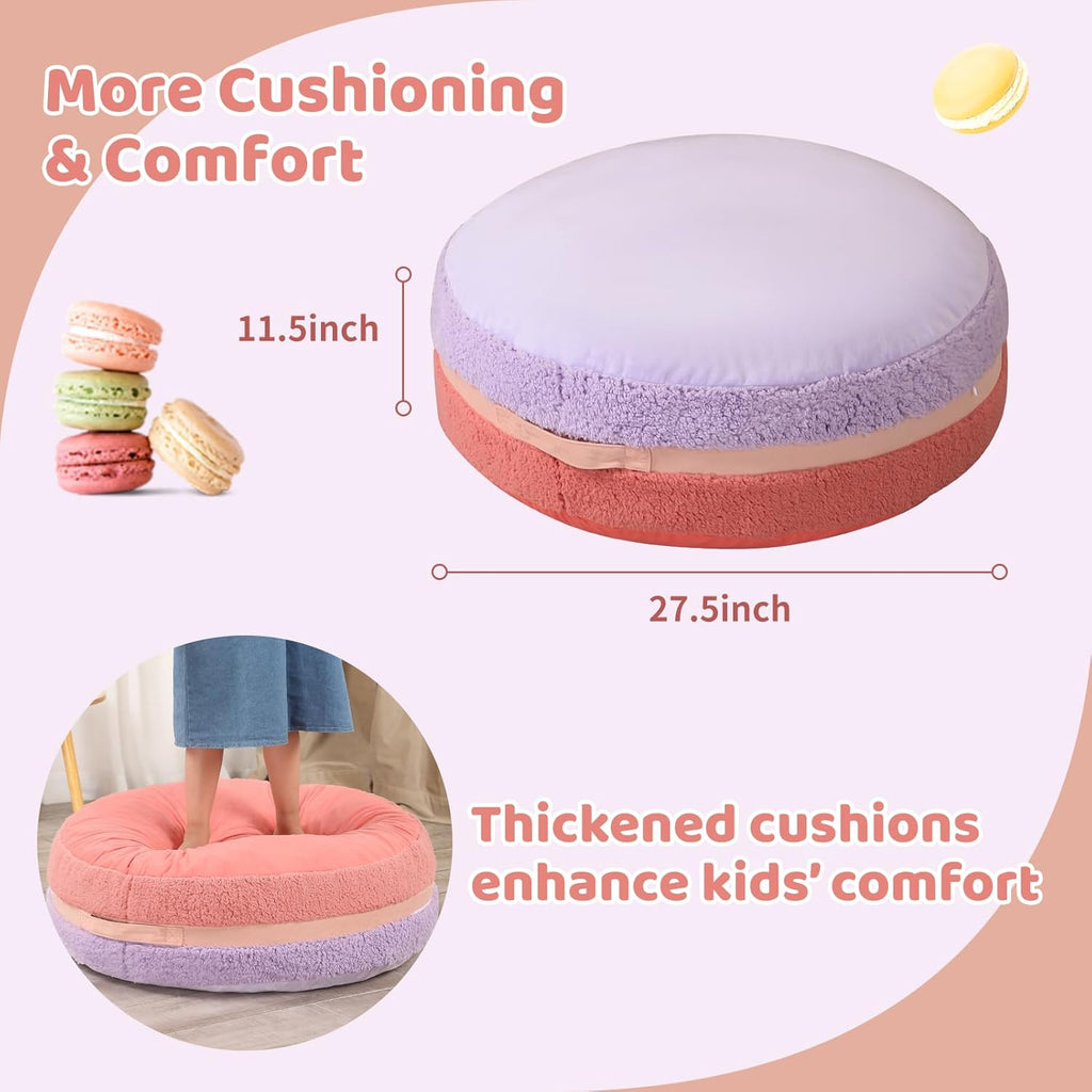 MOMCAYWEX Macaron Bean Bag Chair for Kids and Teens, Medium Bean Bag Sofa with Memory Foam Filling, 27.5"×27.5"×13.5", Purple and Red