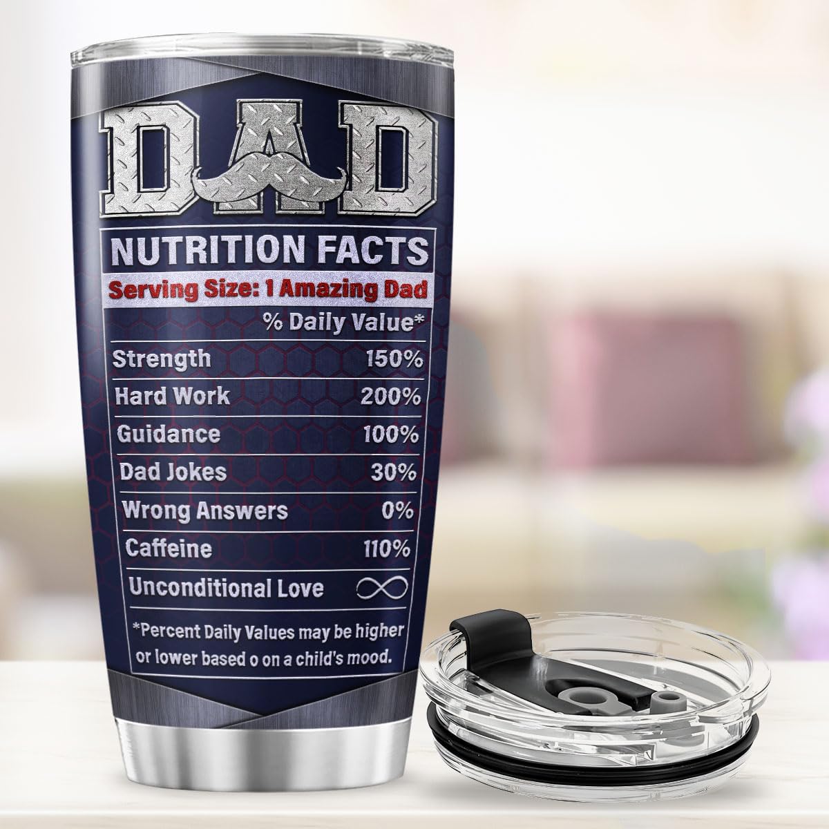 Funny Dad Nutrition Facts Tumbler 20oz, Stainless Steel Vacuum Cup with Hilarious Graphic for Father, Birthday or Father's Day Insulated Coffee Travel Mug for Dad Grandpa Husband