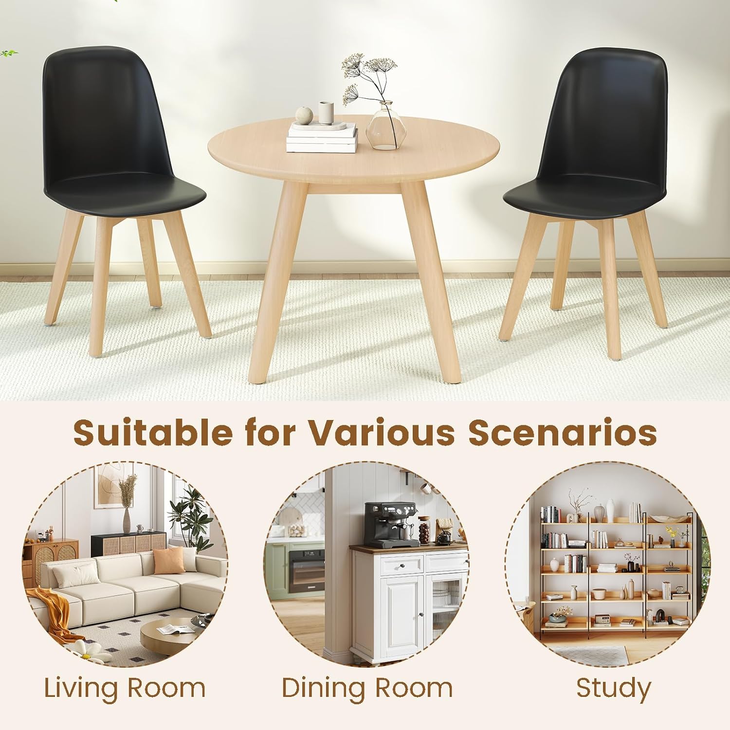 Giantex Modern Dining Chairs Set of 2, Black Armless Kitchen Chair w/Solid Beech Wood Legs, Tilt Backrest, Wide Seat, Indoor Plastic Side Chairs for Living Dining Room Restaurant