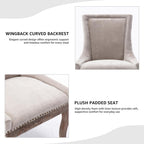 Modern Dining Chairs Set of 2, Fabric Upholstered High Back Chairs with Nailhead Trim and Curved Solid Wood Legs, Sillas de Comedor Accent Chairs for Dining Room, Beige