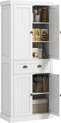 72" Farmhouse Kitchen Pantry Cabinet, Freestanding Tall Storage Cabinet with 4 Soft-Close Doors, 2 Adjustable Shelves and Drawer for Dining Room, Distressed White,15.8 * 30 * 72