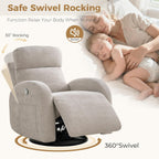 Swivel Rocker Recliner, Manual Swivel Recliner with Adjustable Headrest, Glider Rocking Reclining Nursery Chairs for Small Space, Living Room, Bedroom, Chenille Camel
