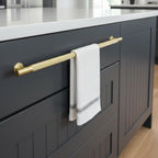 QOGRISUN 1-Pack Solid Brass Appliance Handle Pull, 18 Inch (457mm) Hole Center Grooved Gold Cabinet Pull,Heavy Duty Brushed Brass Drawer Handle for Kitchen Cabinets, Cupboard, Dresser– Eleganza