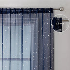 WUBODTI Navy Blue Voile Curtains 84 Inches Long 2 Panels, Rod Pocket Semi Sheer Kids Curtain for Boys Bedroom Living Room,Galaxy Starry Tulle Window Treatments Star Wars Room Decor