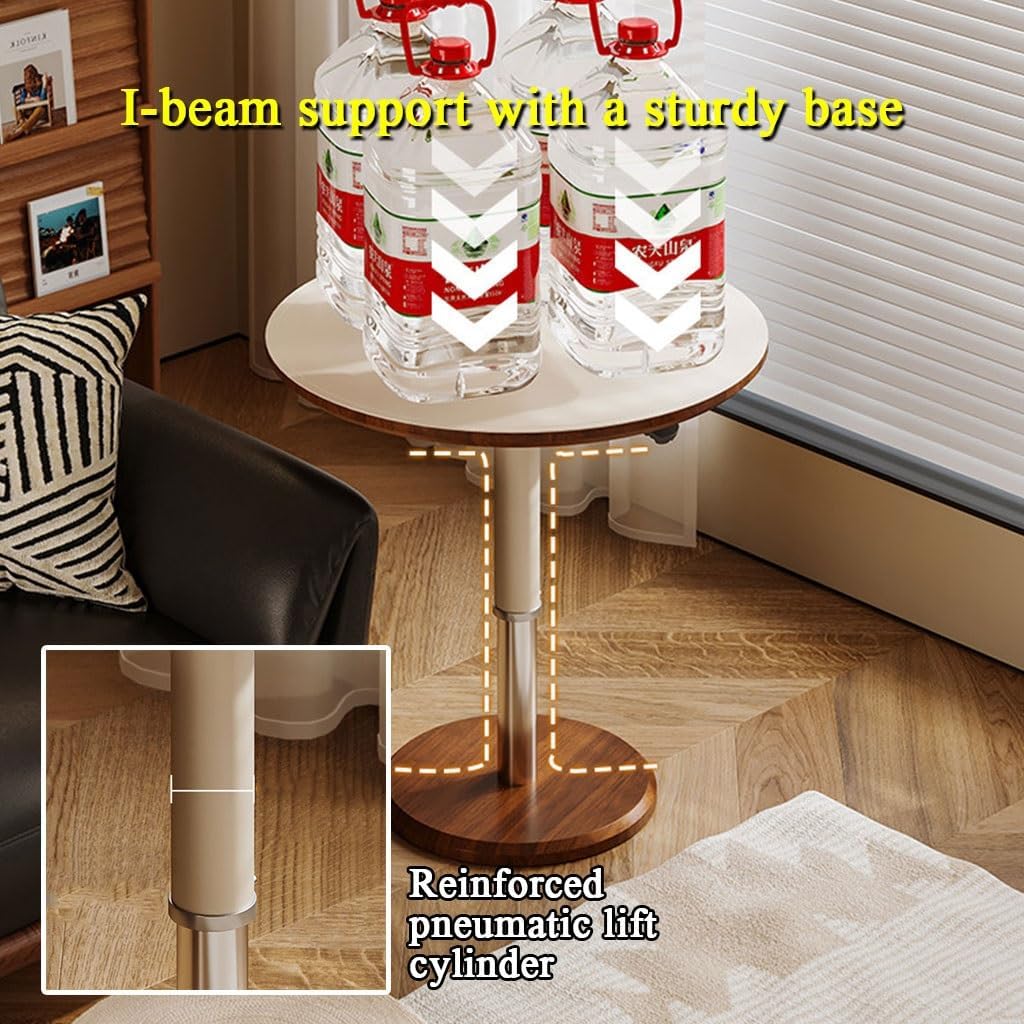 YCKEGEW TV Tray Side Table for Couch,360° Swivel Adjustable Height End Table Laptop Desk Round Snack Table for Sofa, Bed or Chair, Accent Pedestal Table(White Leather)