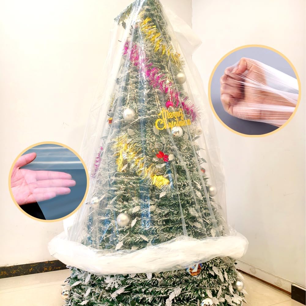 TopSoon Christmas Tree Removal Bag 9-Feet Tall by 6-Feet Wide Christmas Tree Disposal Bag Plastic Patio Furniture Cover Large Clear Storage Bag