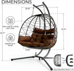 Wicker Double Hanging Egg Chair with Stasnd - Outdoor Porch Patio Swing Chair with Cushion for 2 Person, Rattan Hammock Chairs for Outside, Garden, Balcony (Brown)