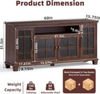 SAVOR LIFE Large Sideboard Buffet Cabinet with Storage,Vintage Walnut Farmhouse 60" Wide Sideboard Cabinets with Glass Doors & Wood Legs,Kitchen Coffee Bar Credenza for Dining Room, Living Room