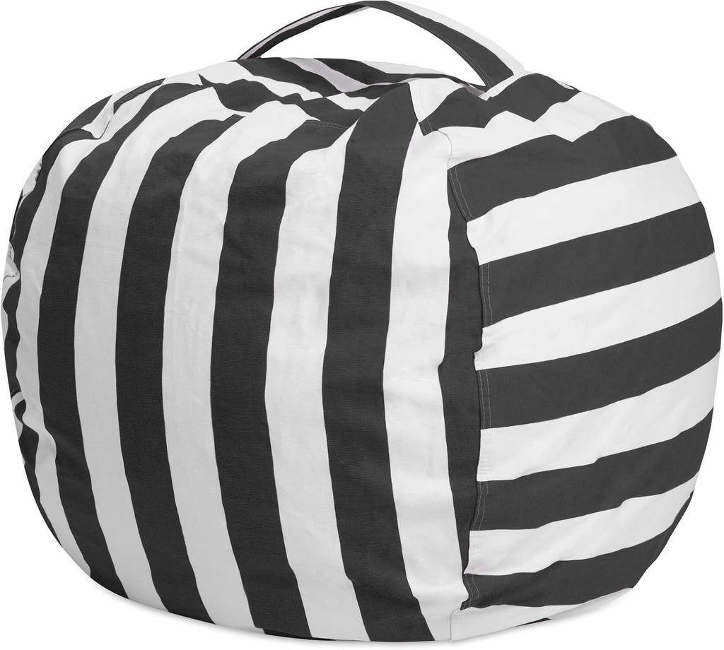 Posh Stuffable Kids Stuffed Animal Storage Bean Bag Chair Cover - Childrens Toy Organizer, Large 38" - Canvas Stripes Gray and White