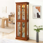 70"H Curio Cabinet,Curio Cabinet with Glass Doors,Wood Display with Adjustable Glass Shelves,Lighted Curios Cabinets,Vintage Accent Storage Cabinets with 6 Shelves,Curiocabinet for Living Room(Walnut)