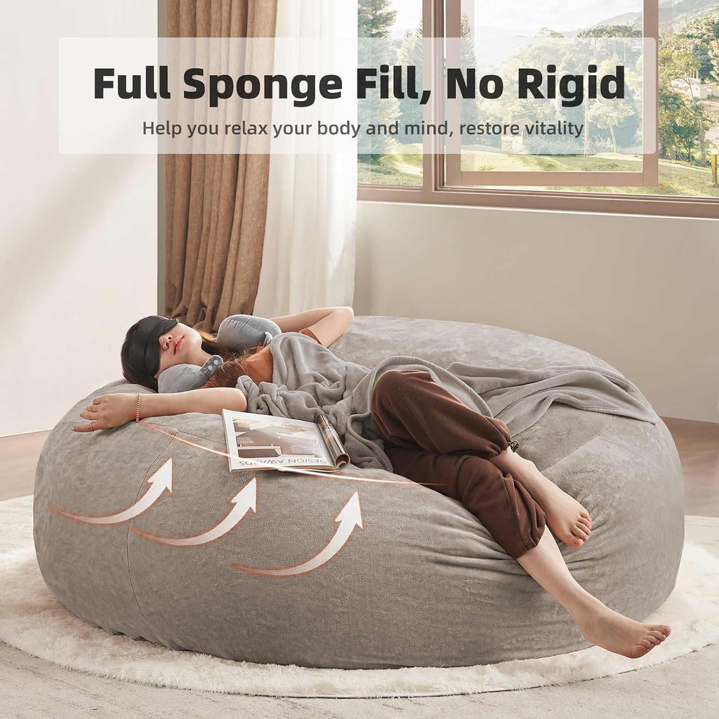 Jumbo Bean Bag Chair for Adults，6FT，Bean Bags with Filler Included，Memory Foam Chair，Removable and Washable Flannel Cover, Suitable for Living Room, Bedroom and Dormitory. (Khaki)