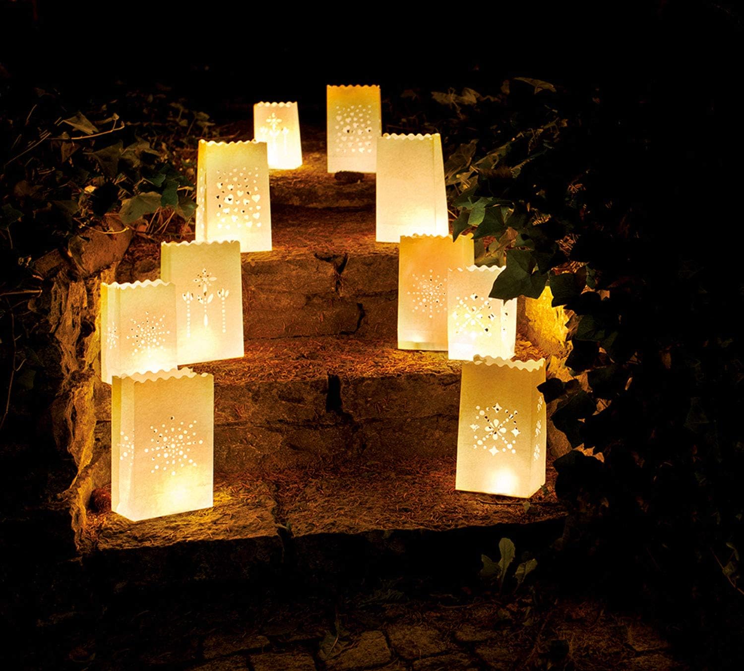 folia 12400 – Light Bags Made of Flammable Paper, Blank, Pack of 5, Each Approx. 24.5 x 14 x 8.5 cm, for DIY Table Decoration, for Garden Parties, Birthdays, Weddings