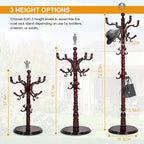 Wooden Coat Hanger Stand, Coat Rack Freestanding 18 Hooks, Mid Century Vintage Coat Tree for Entryway, Adjustable Height 73", Heavy Duty Coat stand for Home Bedroom, Office(Walnut)