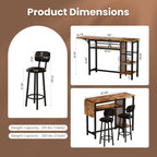 Recaceik Bar Dining Table Set, 59" Expandable Kitchen Counter Height Dining Table Set with Storage Shelves, Cup Holder & Wine Rack, PU Upholstered Stools Bar Table Set with Backrest for Kitchen