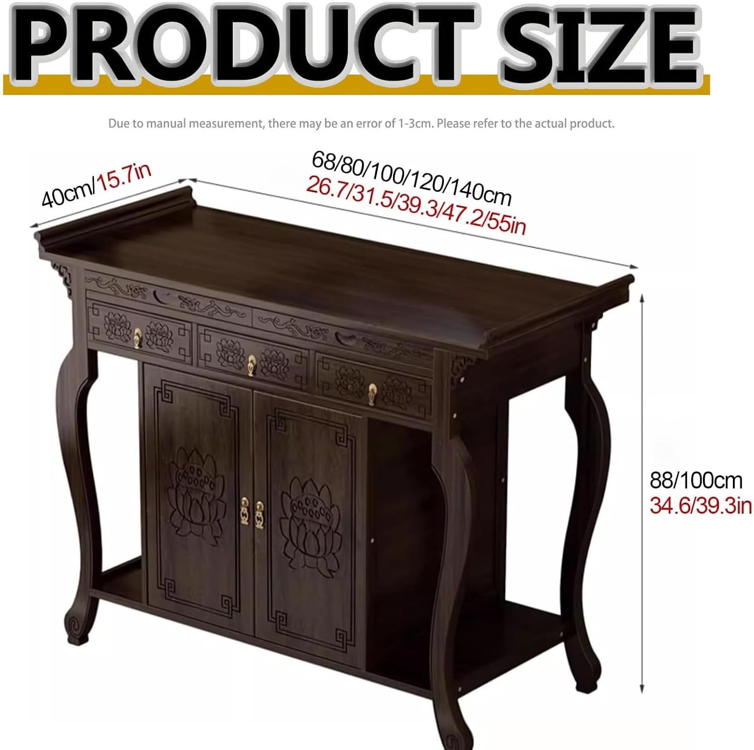 Bamboo Shrine Altar Table with Storage Personal Shrine Altar Table Buddha Niche Chinese Cabinet Vintage Buddhist Altar Offering Table(140x40x88cm)