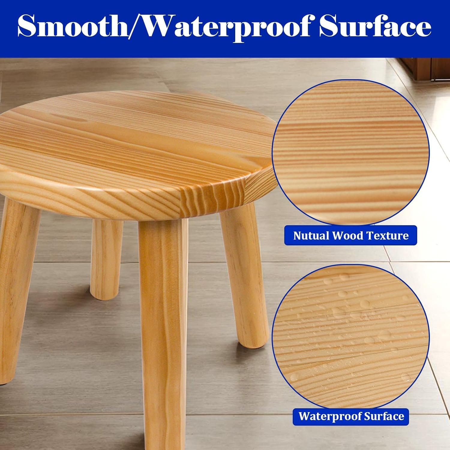 Solid Wood Step Stool for Kids & Adults - Multi-Use Toddler Wooden Stool for Bathroom, Playroom, Living Room,Sturdy 4-Leg Design with Non-Slip Pads,Easy Clean Surface,Easy Assembly