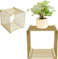 Linear Metal End Table Square Geometry Side Table With Storage Retro Coffee Decoration Sofa Tables Wire Cube Storage Rack For Couch, Living Room, Bar, Bedroom, Balcony-11.8*11.8*11.8in (Gold)