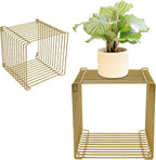 Linear Metal End Table Square Geometry Side Table With Storage Retro Coffee Decoration Sofa Tables Wire Cube Storage Rack For Couch, Living Room, Bar, Bedroom, Balcony-11.8*11.8*11.8in (Gold)