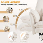 Office Chair with Flip Armrests & Foot Rest,Criss Cross Legged Home Office Desk Chair with Pet Seat,Ergonomic Reclining Computer Gaming Chair,High Back Executive Chair with Lumbar Pillow(White)