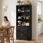 Cyclysio 80" Tall Pantry Cabinet with 3-Tier Open Shelves, Black Kitchen Pantry Storage Cabinet with Drawer, Kitchen Organizer with Built-in Baseboard Notch for Kitchen, Living Room, Bathroom