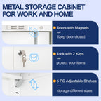 BESFUR Metal Storage Cabinet with 2 Doors and 5 Adjustable Shelves Garage Storage Cabinet with Lock 71" Office Storage Cabinets Locking Cabinets for Garage Office Shop Home (White)