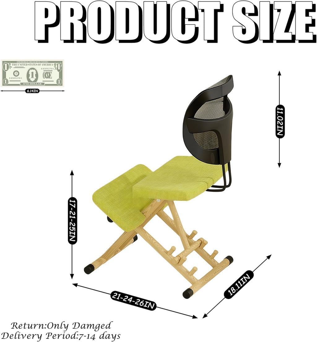Adjustable Ergonomic Kneeling Chair with Padded Seat and Backrest, Posture Correcting Knee Chair for Office Desk, Comfortable Floor Sitting Alternative (Green)