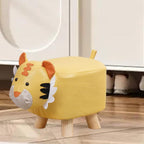 Cartoon Footstool Ottoman Animal Shaped Kids Stool Foot Stool Wooden Feet Cloth Fabric Comfortable Seating Suitable for Children Room Bedroom Nur, Yellow Tiger
