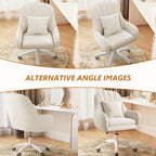 JPBSTO Upholstered Desk Chair with Pillow Swivel Rolling Accent Chair for Women Girls, Adjustable Height Vanity Chair with Wheels for Living Room, Home Office, Cream