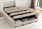 LLappuil 102" Modular Sectional Sofa with Storage Seat, Cozy Chenille Sleeper Sectional Couches for Living Room with Adjustable Armrest Backrest, Khaki
