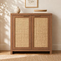 OAKHAM HOME Rattan Sideboard Cabinet with Storage, Buffet Cabinet with 2 Soft-Close Doors, Adjustable Shelves and 110 lbs Top, Storage Cabinet for Living Room, Kitchen, Entryway, Brown