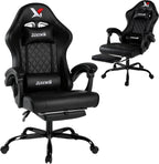 Gaming Chair with Pocket Spring Cushion, Ergonomic High Back Computer Chair with Footrest and Lumbar Support, Adjustable Height 360° Swivel Recliner, Black