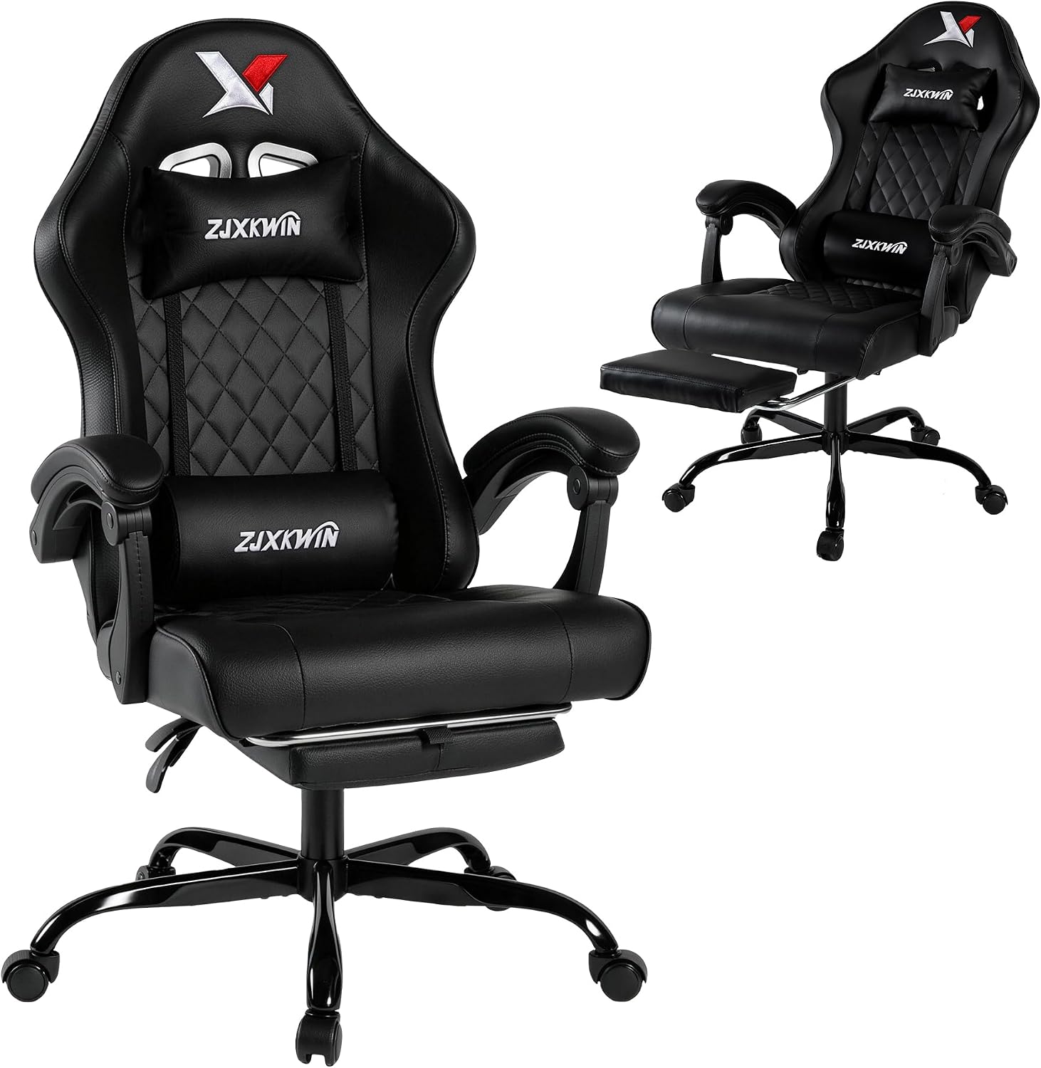 Gaming Chair with Pocket Spring Cushion, Ergonomic High Back Computer Chair with Footrest and Lumbar Support, Adjustable Height 360° Swivel Recliner, Black