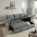 Sectional Sleeper Sofa with Pull Out Bed, L Shape Convertible Sofa Bed Couch with Storage Chaise, 3 in 1 Pull Out Sofa Bed with 3 Seats for Living Room,Apartment, Gray, 85Inch