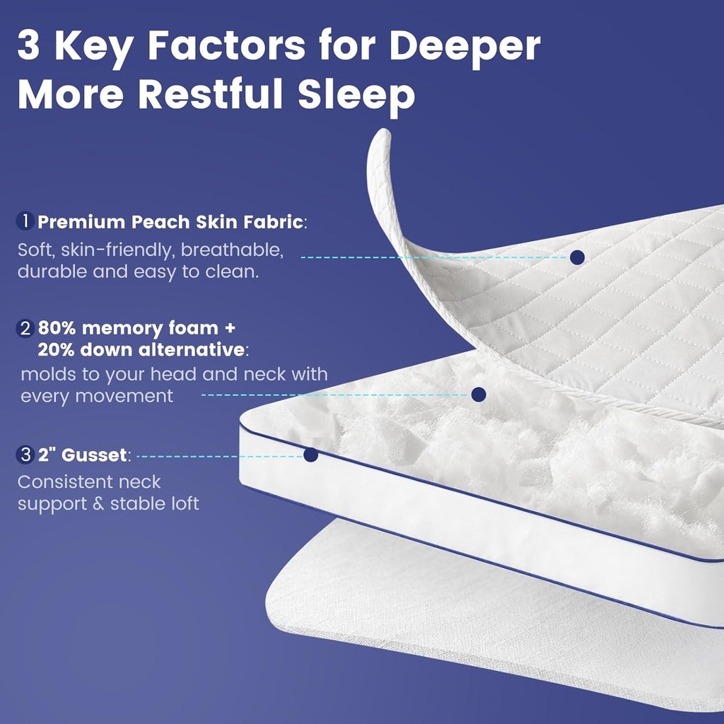 DOWNSTORIA Shredded Memory Foam Pillows Queen Size Set of 2, Medium Firm Bed Pillow for Sleeping, Soft Memory Foam Queen Pillows 2 Pack for Side and Back Sleepers with Gusset(20"x30")