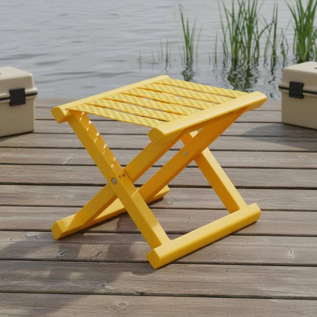 Foldable Seat Portable Folding Stool Chair Travel Stool Folding Structure Sturdy PP Support Easy Suitable for Camping Hiking Fishing Dorm Room Garden, Yellow