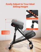 VEVOR Ergonomic Kneeling Chair with Wheels, Mobile X-Shaped Posture Knee Chair with Adjustable Height & Thick Foam Cushions, Natural Relief for Neck or Back Pain for Home, Office or Meditation, Black