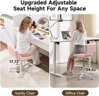 Office Chair Vanity Chair with Wheels, Comfy Small Desk Chair Vanity Chair with Back, Cute Teddy Armless Adjustable Swivel Chair for Bedroom Home Computer Task, Pink
