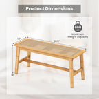 GOFLAME 39.5” Bamboo Dining Bench with Rattan Seat, Farmhouse End of Bed Bench for Bedroom, Boho Accent Bench Seat for Entryway, Living Room, Dining Room, 660 LBS Load Capacity