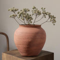 Rustic Terracotta Ceramic Vase, 6.7” Wabi-Sabi Clay Flower Vase, Handmade Pottery Vase for Dried Flowers, Boho Farmhouse Table Centerpiece for Entryway, Shelf, Nightstand Decor