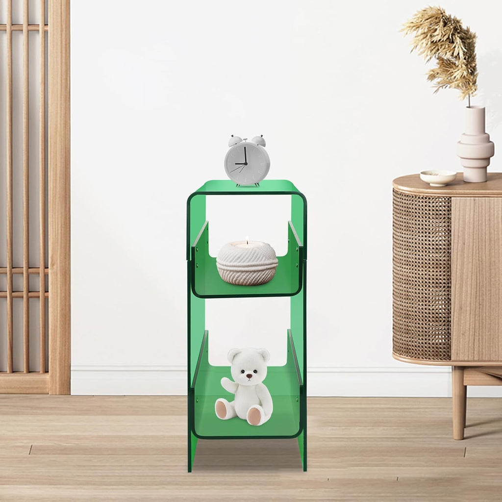 Clear Acrylic End Table, 2 Tier Narrow Acrylic Side Table Minimalist Nightstand Skinny Bedside Table for Bedroom Living Room Home Decor 8.7" W X 15.7" D X 21.6" H (Green)