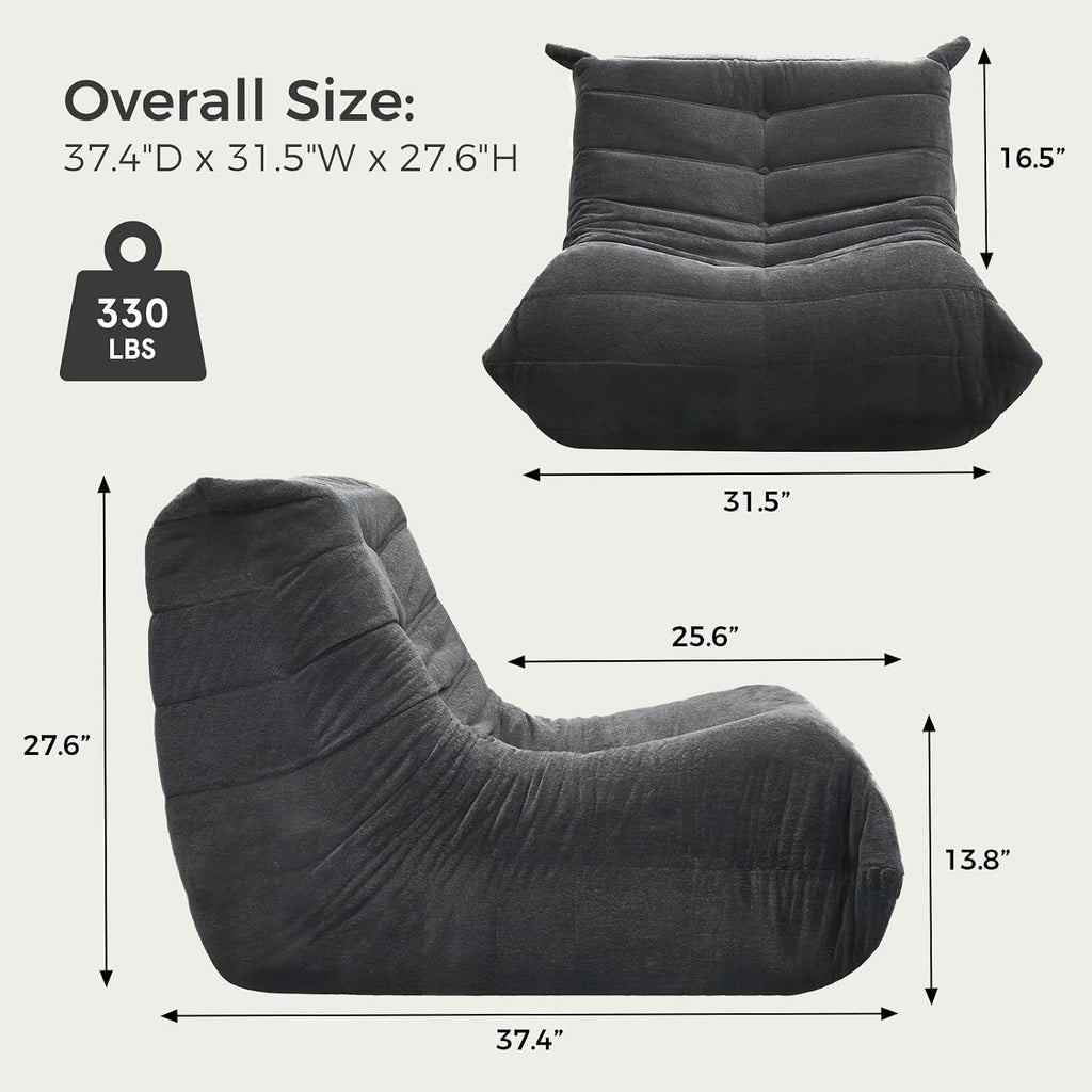Sytopia Premium Chenille Bean Bag Chair for Adults, Oversized 40D Memory Foam Floor Sofa, Giant Deep Seat Gaming Reading Nook, No Assembly Required, Black Onyx