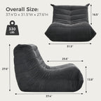 Sytopia Premium Chenille Bean Bag Chair for Adults, Oversized 40D Memory Foam Floor Sofa, Giant Deep Seat Gaming Reading Nook, No Assembly Required, Black Onyx