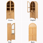 SOFTSEA Arched Kitchen Pantry Cabinet, with Hidden Drawer & Glass Door, 71" Tall Farmhouse Storage Cabinet with Open & Adjustable Shelves, Kitchen Hutch with Door Shelves for Living Room, Natural
