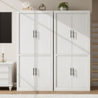 GarveeHome Kitchen Storage Pantry, Pantry Storage Cabinet with 4 Doors & Adjustable Shelves, Freestanding Farmhouse Pantry Cupboard & Magnetic Door for Dining & Living Room, Retro White